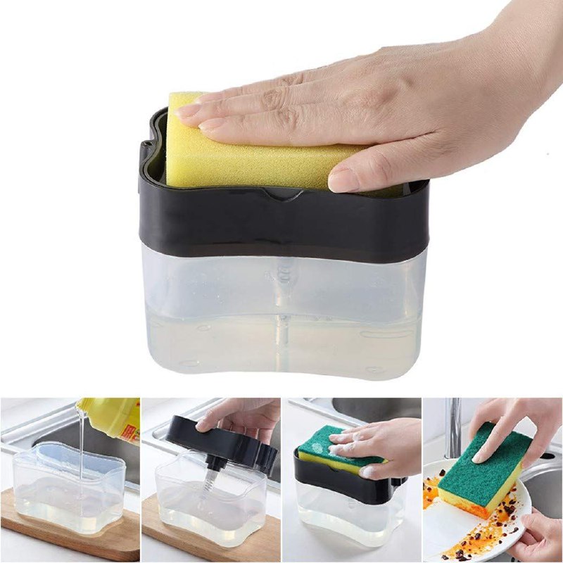 DISPENSADOR DE JABON Y PORTAESPONJA 2 EN 1 385ML