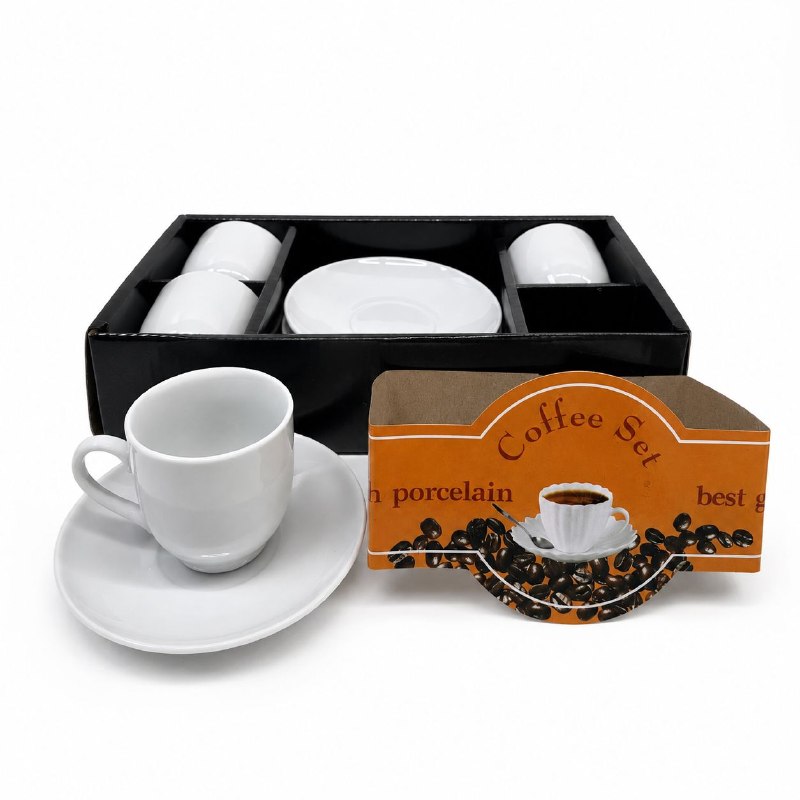 SET DE TAZAS CON PLATOS DE PORCELANA BLANCA PARA TE O CAFE DE 8PCS