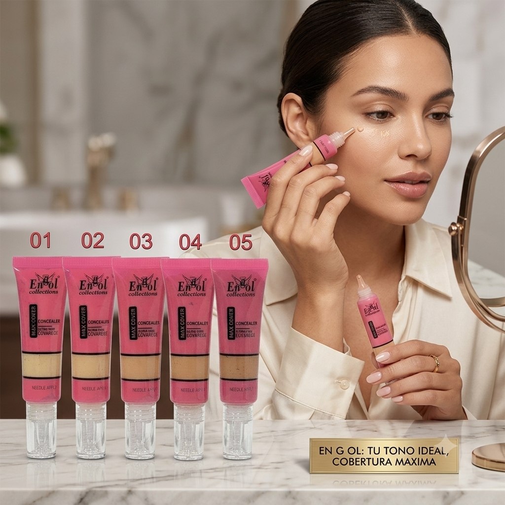 BASE DE MAQUILLAJE CORRECTORA QUE DISIMULA LAS IMPERFECCIONES DE LA PIEL, ACABADO NATURAL CON VITAMINA E ENGOL COLLECTIONS, 5 TONOS 20ML