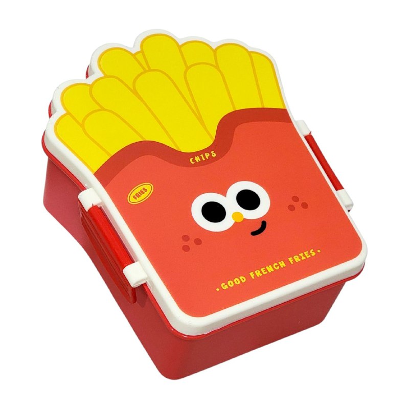 LONCHERA CON DISEÑO DE PAPAS FRITAS Y PALOMITAS CON SEPARADOR Y CUBIERTOS