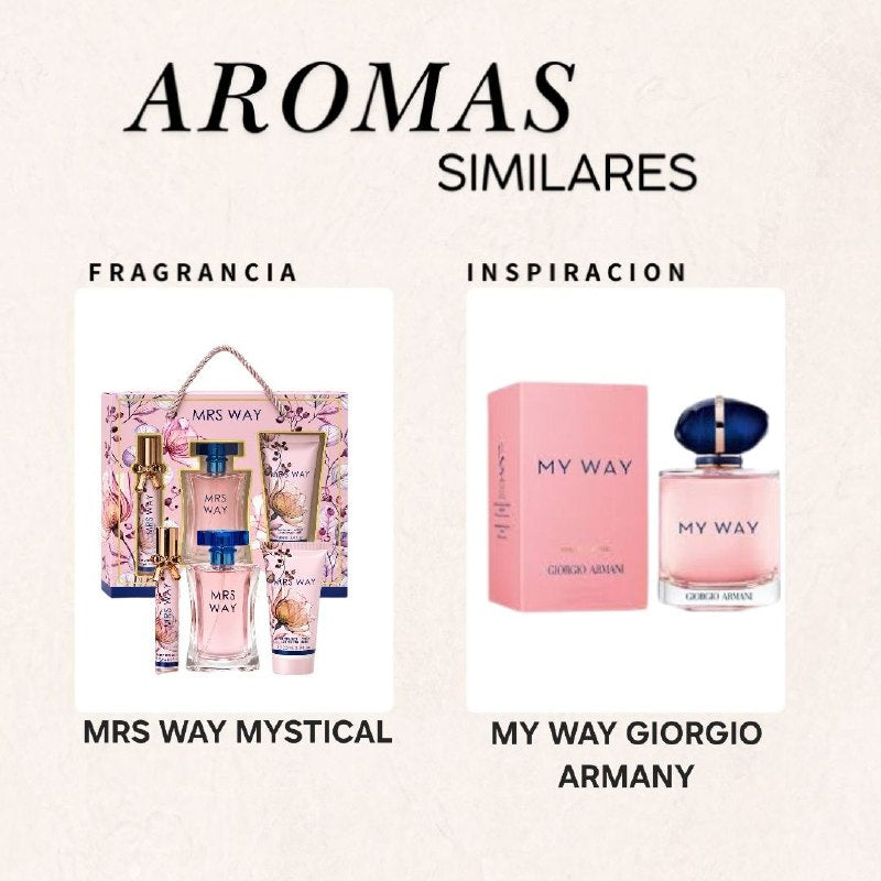 SET MYSTICAL MRS WAY EDP 20ML, EDP 50ML, BODY LOTION 90ML (M) (AROMA SIMILAR GIORGIO ARMANI MY WAY)