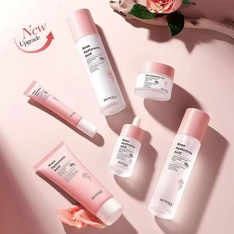SET TRATAMIENTO FACIAL HIDRATANTE CON ACIDO HIALURONICO DE ROSA, ANTIOXIDANTE, ANTIEDAD REDUCE LOS POROS BIOAQUA 6UND
