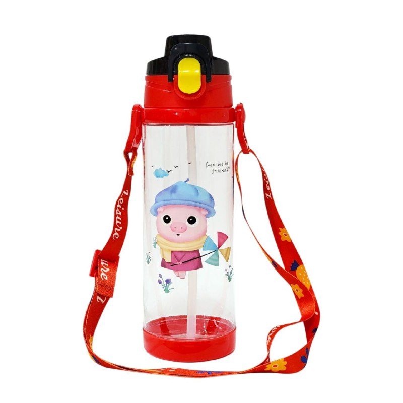 BOTE DE AGUA INFANTIL CON CORREA Y PAJILLA PARA NIÑOS 24X7CM