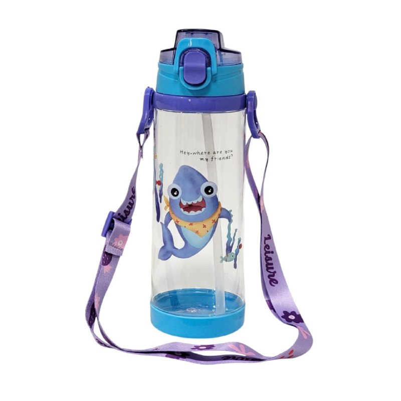 BOTE DE AGUA INFANTIL CON CORREA Y PAJILLA PARA NIÑOS 24X7CM