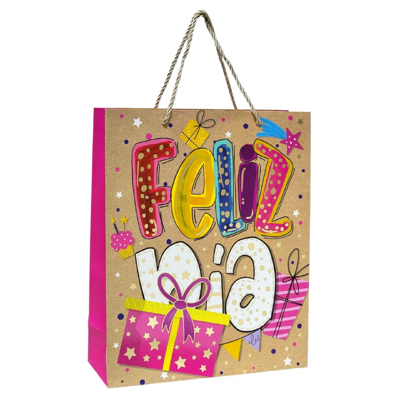 BOLSA DE REGALO DE FELIZ DIA MEDIANA 26X32X10CM