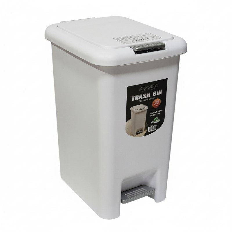 BASURERO CESTA PARA BASURA DE PLASTICO CON TAPA Y PEDAL COLOR BLANCO DE 20LBS KENNEDY TRASH BIN 25X37X43CM