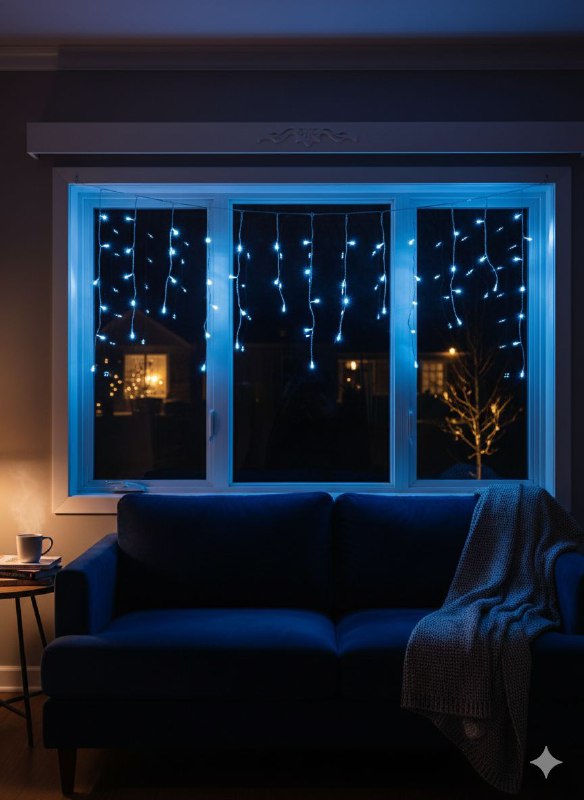 LUCES DECORATIVAS NAVIDEÑAS TIPO CASCADA FIJA CON FLASH, LUCES LED AZUL 18X8X9CM