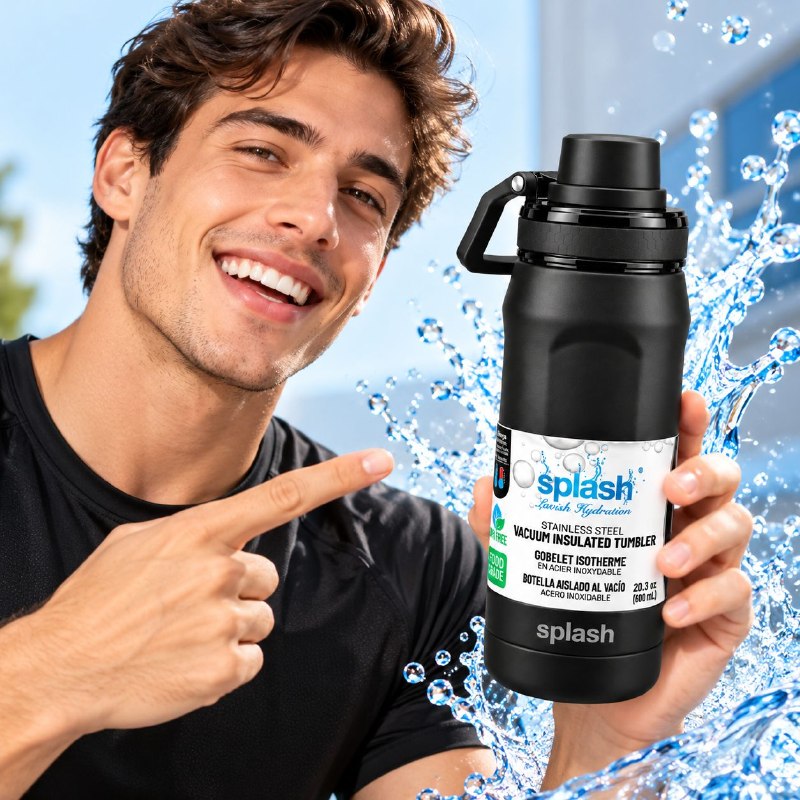 BOTE TERMICO DE ACERO INOXIDABLE CON ASA SPLASH 600ML