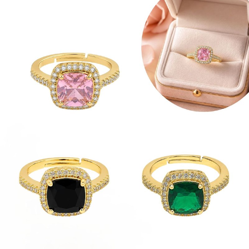 ANILLO DE ENCHAPE PARA DAMA ESTILO HALO CON GEMAS EN CORTE COJÍN Y PAVÉ