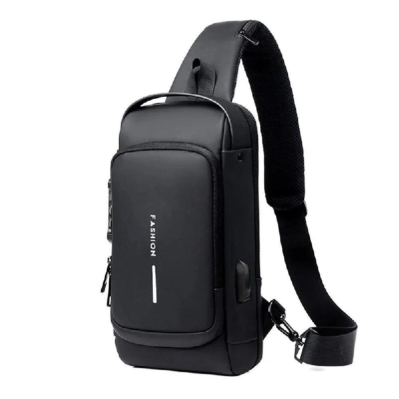 MOCHILA CRUZADA IMPERMEABLE PARA HOMBRES CON PUERTO USB