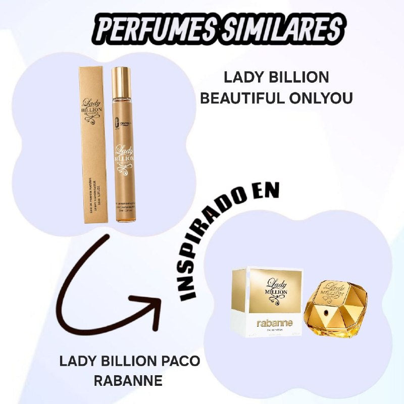 PERFUME DE TUBO LADY BILLION BEAUTIFUL ONLYOU 35ML 1 UND (AROMA SIMILAR LADY MILLION PACO RABANNE)