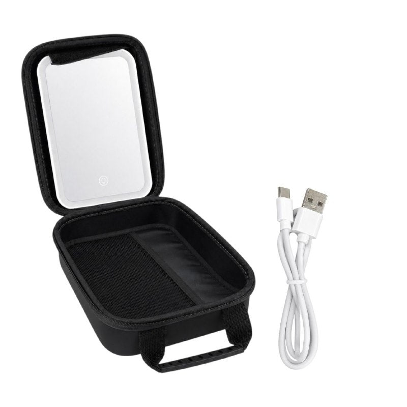 ORGANIZADOR ESTUCHE DE MAQUILLAJE PORTATIL CON ESPEJO LED 22X14CM