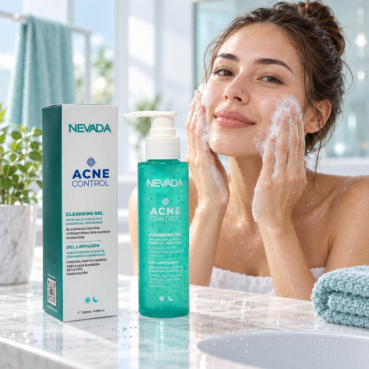 LIMPIADOR FACIAL EN GEL DE ACIDO SALICILICO Y CERAMIDAS QUE ELIMINAN ACNE Y PUNTOS NEGROS NEVADA 120ML