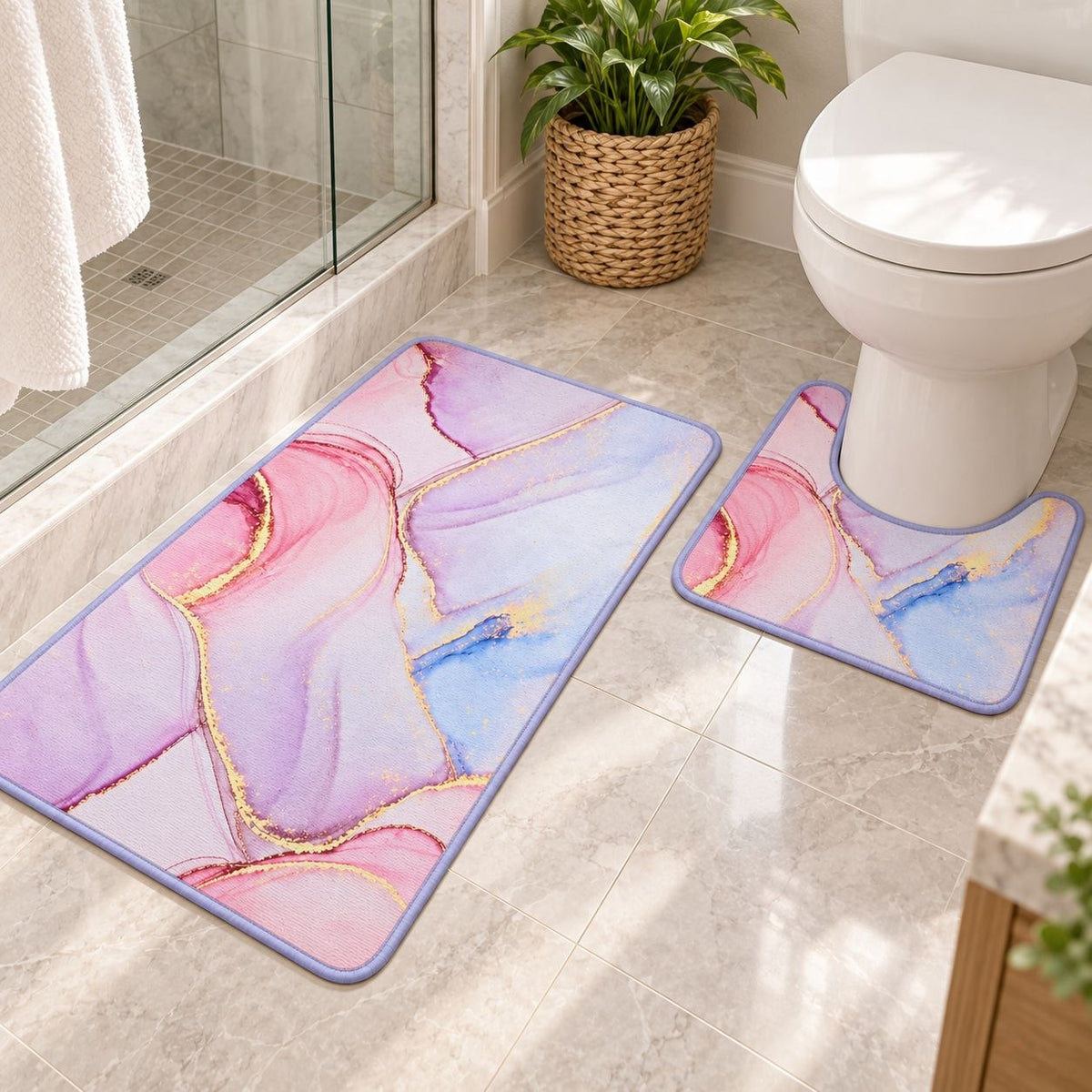 SET DE ALFOMBRAS PARA BAÑO SUAVES Y DECORATIVAS 2PCS DOOR MAT 80X50CM Y 18X18CM