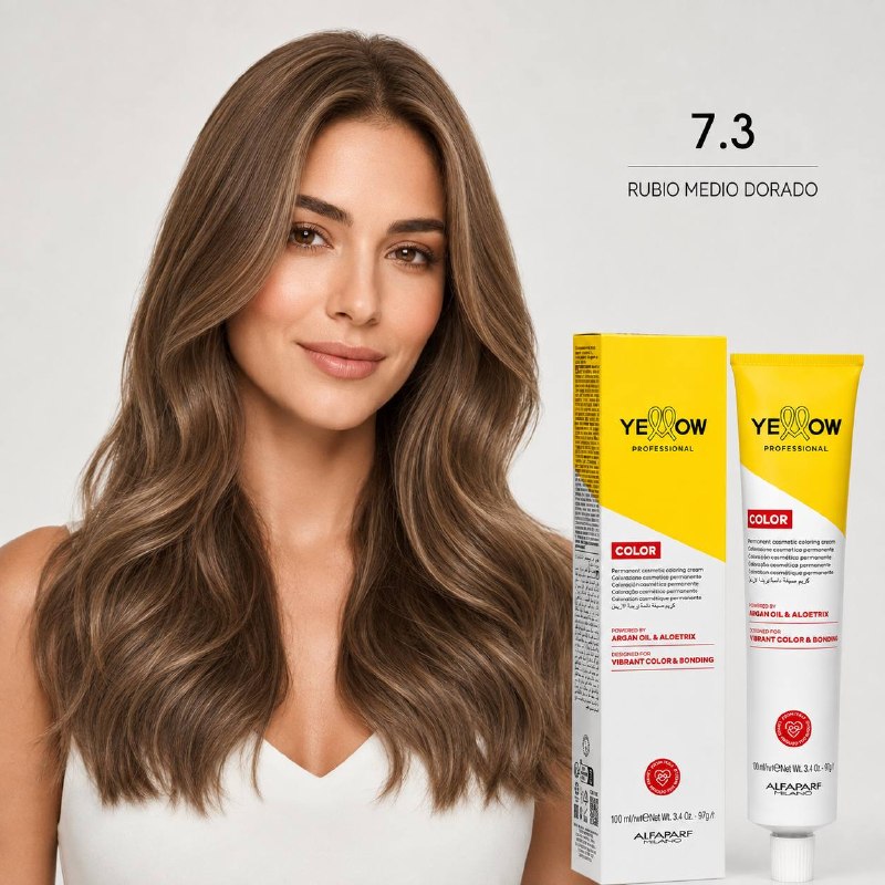 TINTE PERMANENTE PARA EL CABELLO CON ACEITE DE ARGAN Y ALOETRIX TONO 7.3 RUBIO MEDIO DORADO ALFAPARF 100ML