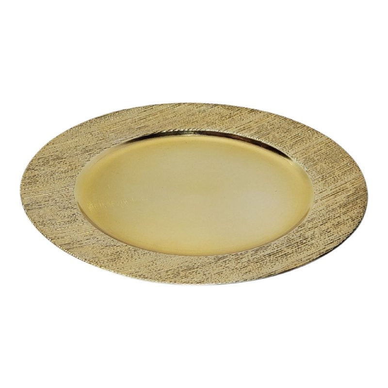 PLATO DE CARGA DECORATIVO NAVIDEÑO DORADO DE PLASTICO 33X33CM