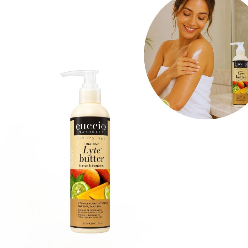 CREMA CORPORAL HIDRATANTE Y ACONDICIONADORA CON AROMA MANGO Y BERGAMOTA CUCCIO 237ML