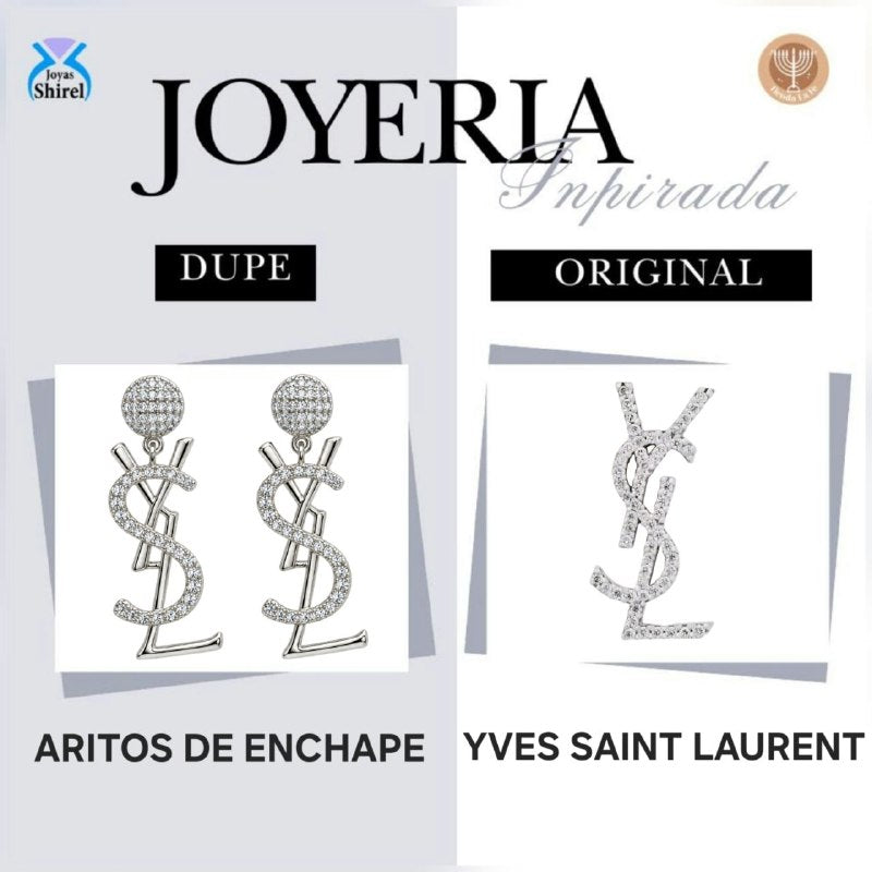 ARITOS DE ENCHAPE PLATEADO CON DISEÑO COLGANTE DE LETRAS Y CIRCONES 3.2CM