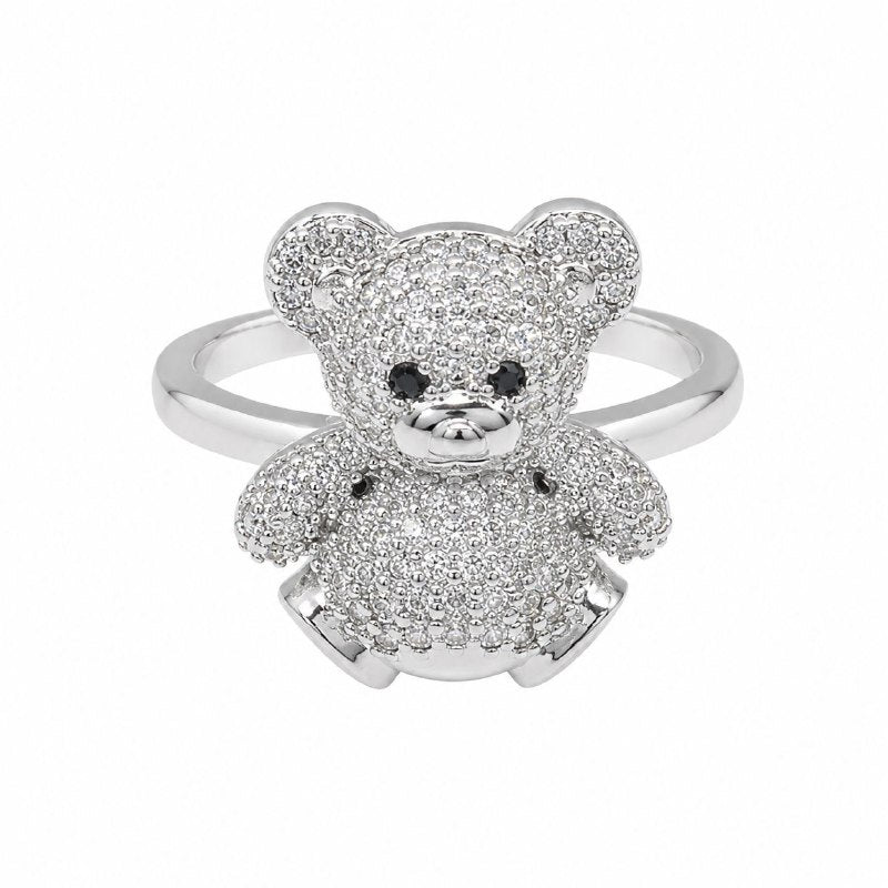 ANILLO DE ENCHAPE PARA DAMA CON OSO 3D EN PAVÉ DE CIRCONES