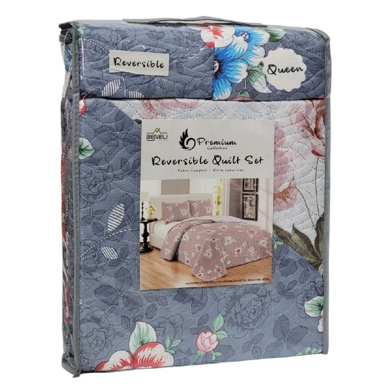 JUEGO DE SABANAS CAMERA EDREDON REVERSIBLE DE 3PCS QUEEN BENELI HOME