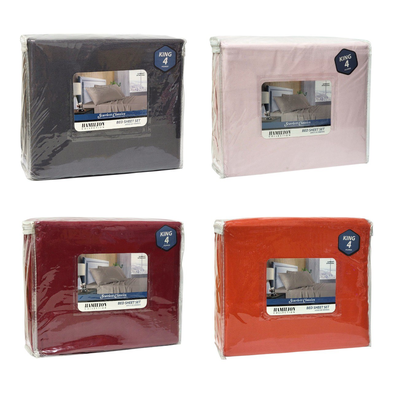 JUEGO DE SABANAS KING 4 PCS SCARLETT CLASSICS