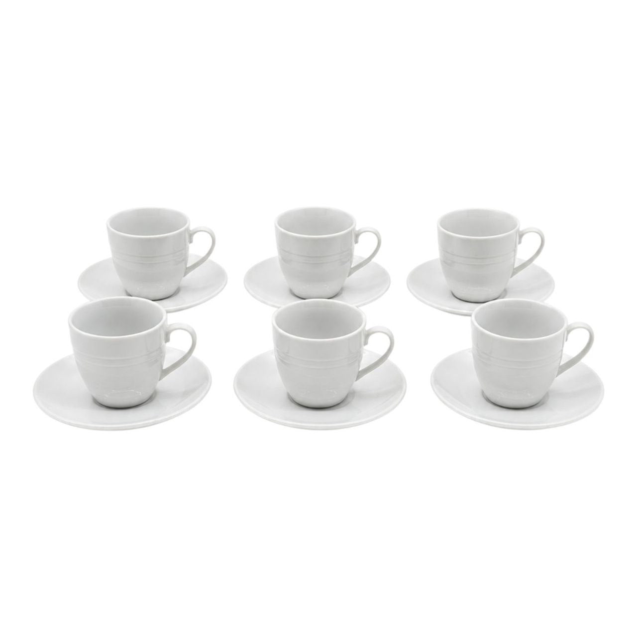 SET DE TAZAS DE PORCELANA BLANCA DISEÑO ERGONOMICO 12 PCS, 6 TAZAS DE 5CM Y 6 PLATOS 11CM