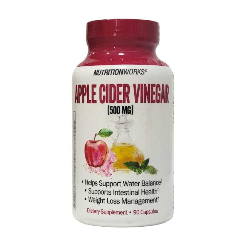 VITAMINAS CAPSULAS SABOR VINAGRE DE SIDRA DE MANZANA 500MG, AYUDA A MANTENER EQUILIBRIO HIDRICO, SALUD INTESTINAL, PERDIDA DE PESO, NUTRITIONWORS 90UND