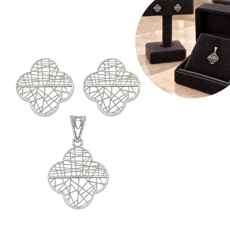 SET DE PLATA 9.25 PARA DAMA CON DISEÑO DE FLOR PESO: 3.4G