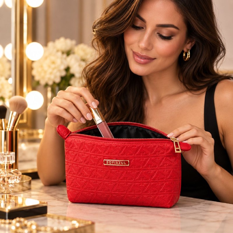 COSMETIQUERA ORGANZIADORA COMPACTA CON CIERRE REFORZADO SOFIAZUL 22X13CM