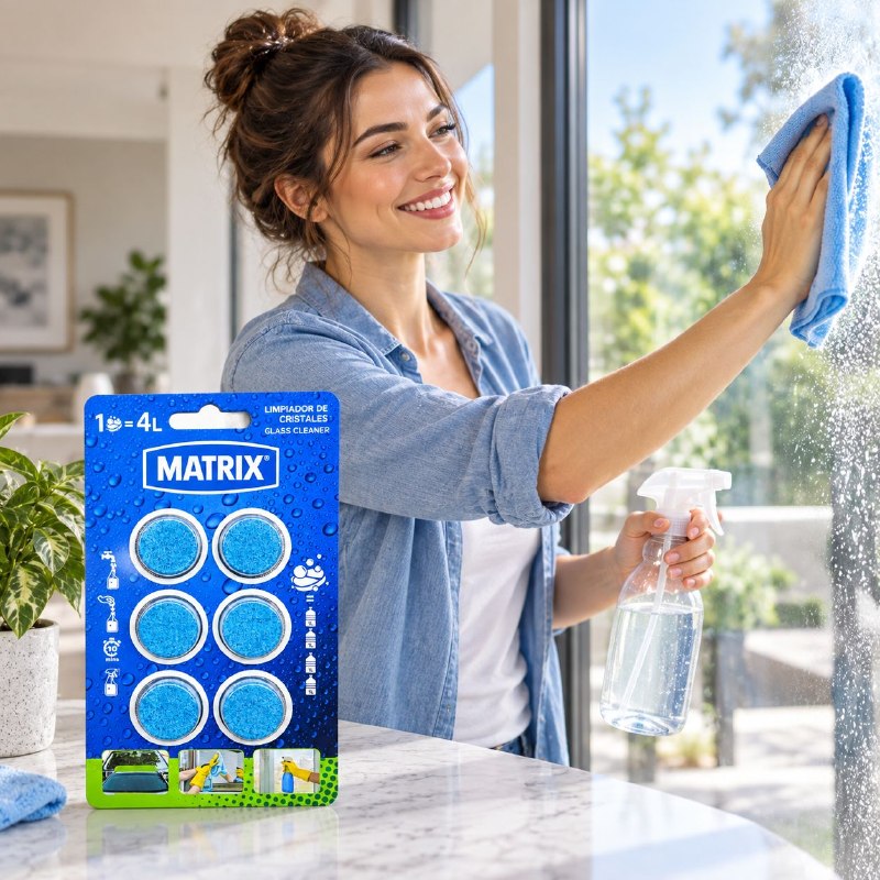 PASTILLAS LIMPIADORAS EFERVESCENTES PARA VIDRIOS SOLUBLE EN AGUA MATRIX 6PCS