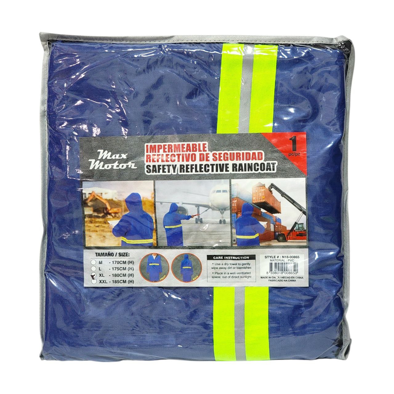CAPA DE SEGURIDAD IMPERMEABLE Y REFLECTIVA  MAX MOTOR 4 TALLAS DISPONIBLES