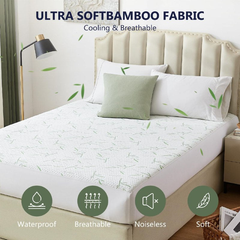 PROTECTOR DE COLCHON RESISTENTE A OLORES, ANTIBACTERIAL DE FIBRA DE BAMBO MATRIMONIAL BEDTIME BAMBOO
