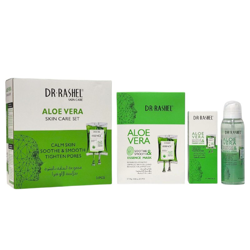 SET DE CUIDADO FACIAL CALMANTE Y SUAVIZANTE CON ALOE VERA 3PCS DR RASHEL