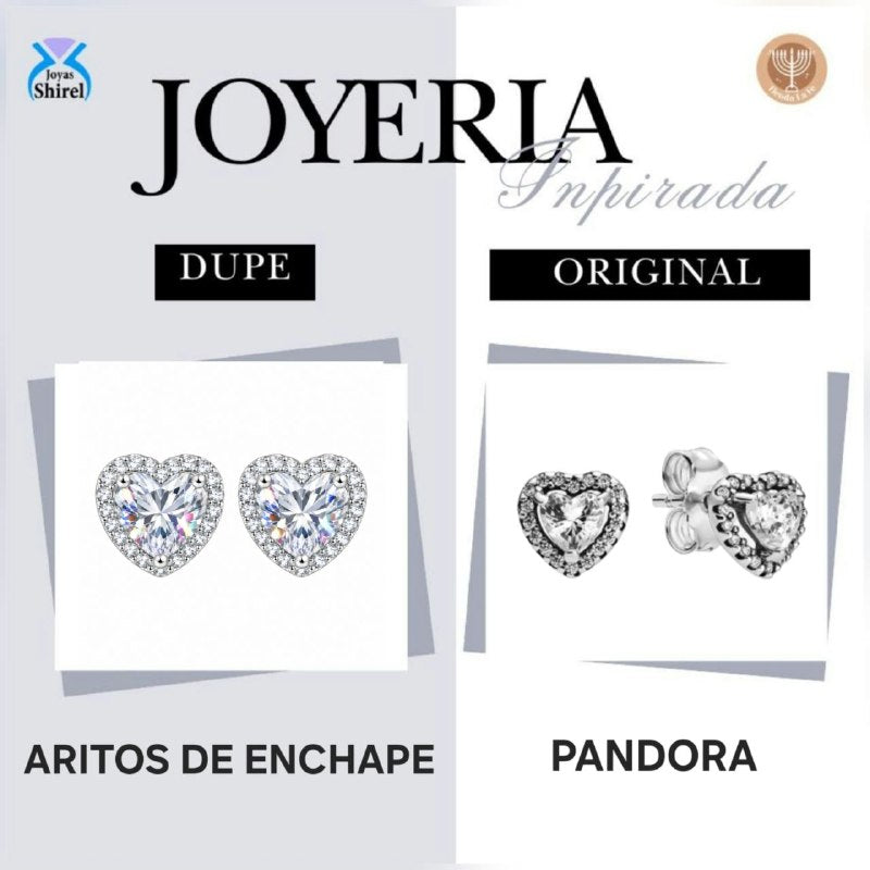 ARITOS DE ENCHAPE PARA DAMA CON DISEÑO DE CORAZON 1CM (DUPE DE PANDORA)