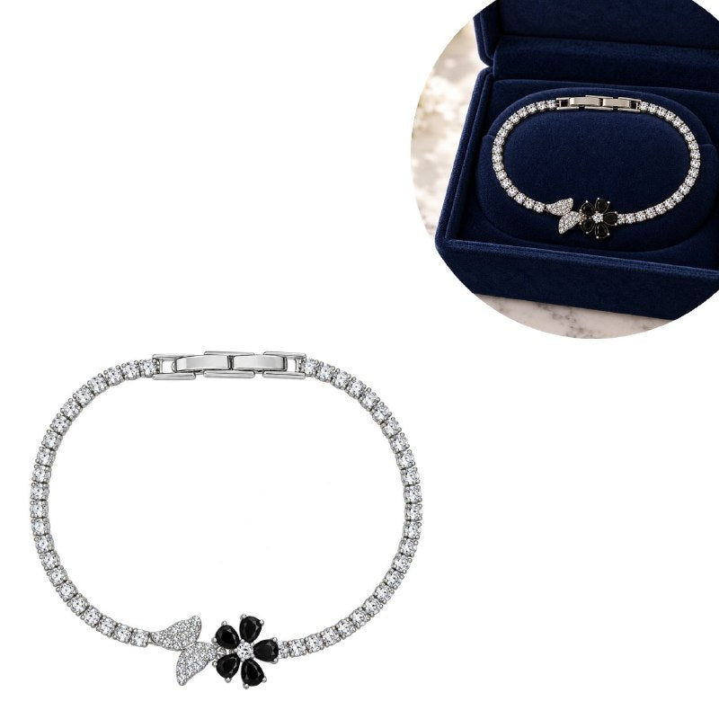 PULSERA DE ENCHAPE PARA DAMA CON DISEÑO DE FLOR Y MARIPOSA 16CM