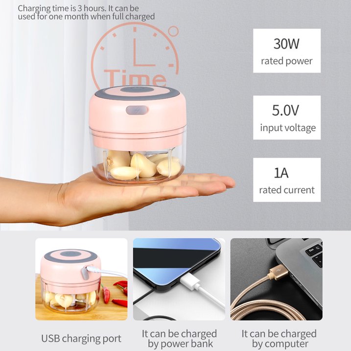MAQUINA MINI CORTADORA Y PICADOR ELECTRICO DE ALIMENTOS PORTATIL CON CARGA USB