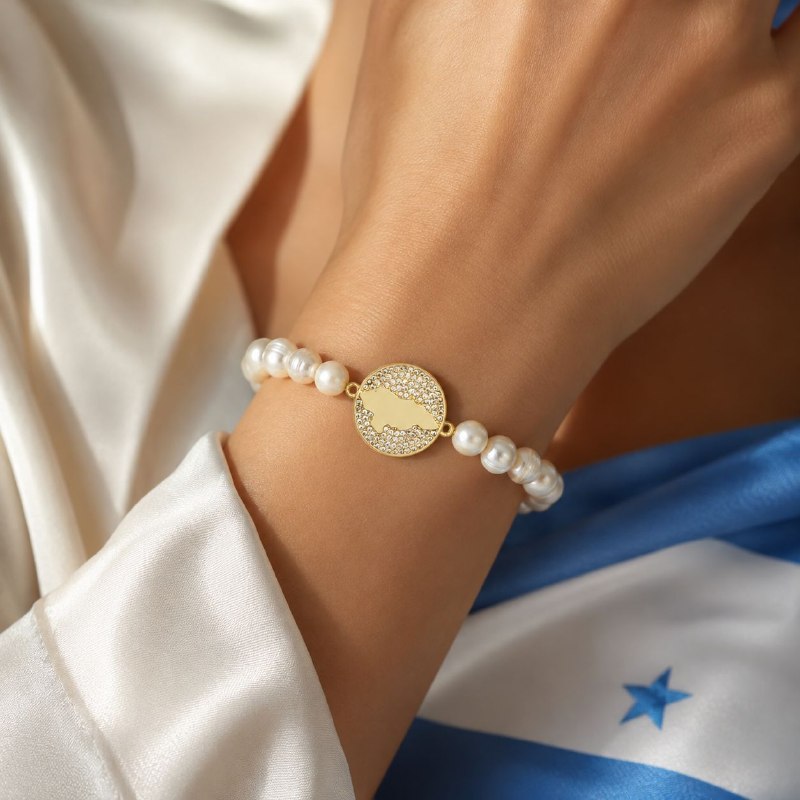 PULSERA DE ENCHAPE ELASTICA PARA DAMA CON DISEÑO DE HONDURAS
