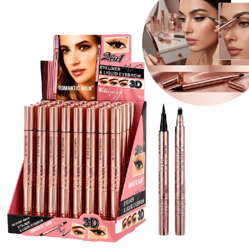DELINEADOR DE OJOS Y CEJAS 2 EN 1 RESISTENTE AL AGUA ROMANTIC RAIN (DUPE DE MAYBELLINE)