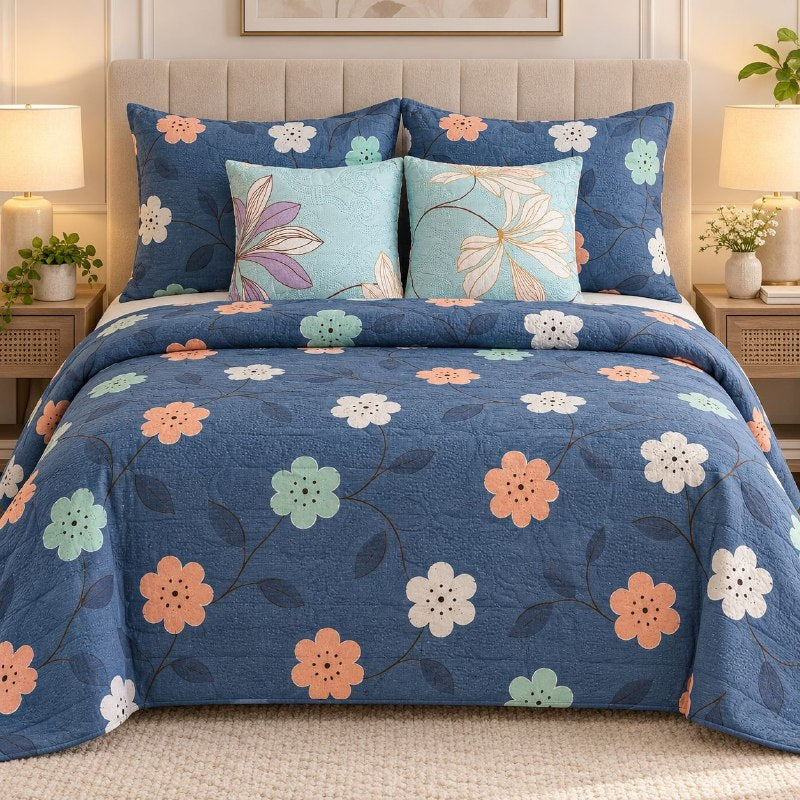 JUEGO DE EDREDON CUBRECAMA REVERSIBLE QUEEN DE 5 PIEZAS BENELI HOME