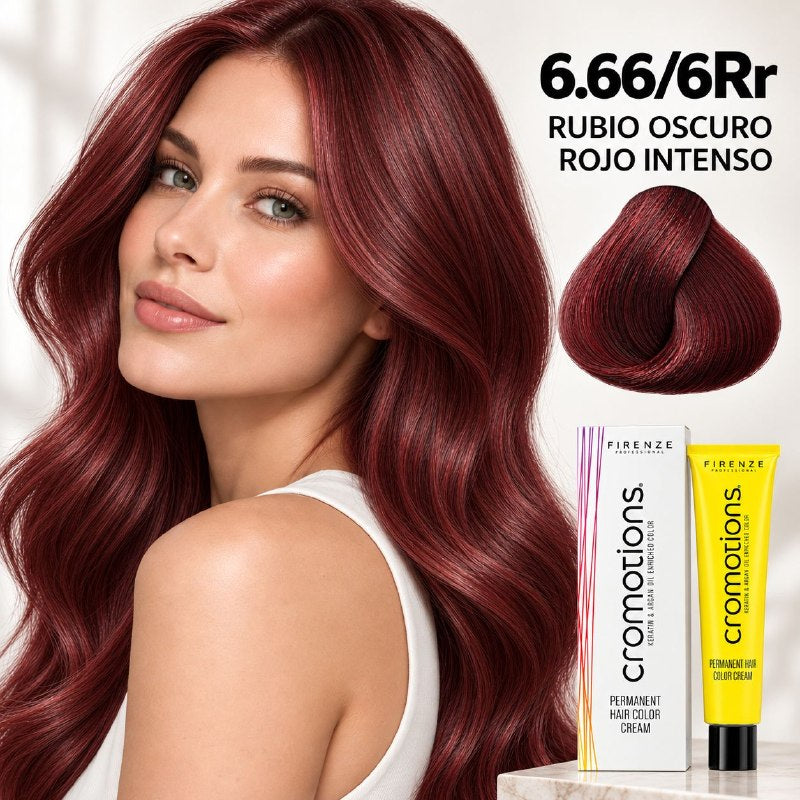 TINTE PERMANENTE PARA EL CABELLO EN CREMA RUBIO OSCURO ROJO INTENSO 6.66/ 6RR FIRENZE 100ML