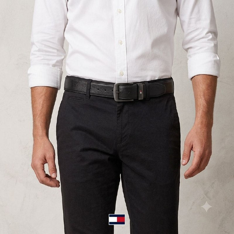 FAJA ORIGINAL TOMMY HILFIGER REVERSIBLE COLOR NEGRO Y CAFE PARA CABALLERO TALLA L 38-40