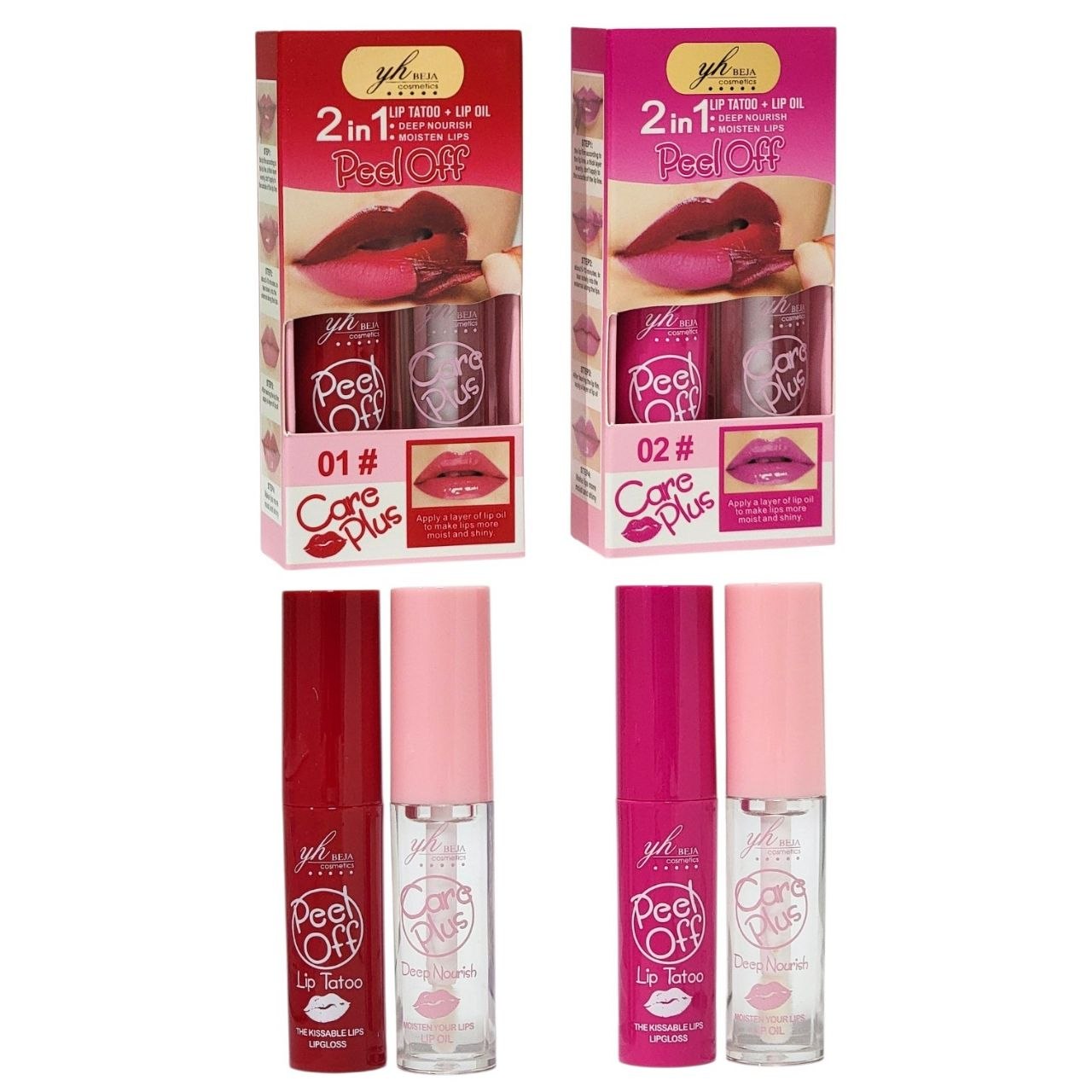 TATUAJE LABIAL + ACEITE LABIAL EFECTOS DESLUMBRANTES ANTITRANSFERENCIA GARANTIZA LARGA DURACIÓN 4 TONOS YH BEJA COSMETICS  2X4ML