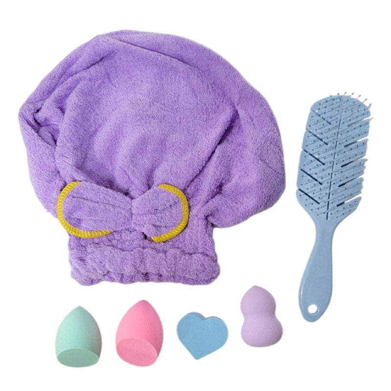 KIT DE CUIDADO FACIAL, GORRO, CEPILLO PELO Y ESPONJAS DE MAQUILLAJE KISS LOVELY, 5 COLORES
