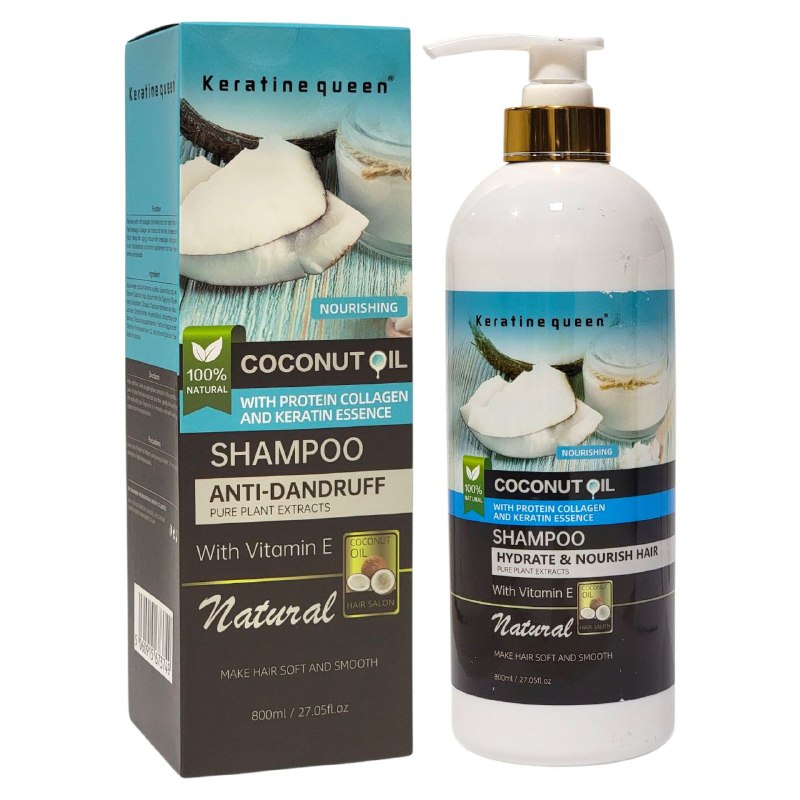 SHAMPOO CON ACEITE DE COCO PROTEÍNA Y COLÁGENO Y ESENCIA DE QUERATINA ANTI-CASPA KERATINE QUEEN 800ML
