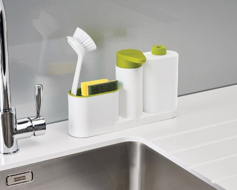 DISPENSADOR DE JABON LIQUIDO PARA COCINA O BAÑO CON ORGANIZADOR DE ESPONJAS Y CEPILLOS 9X16X27CM