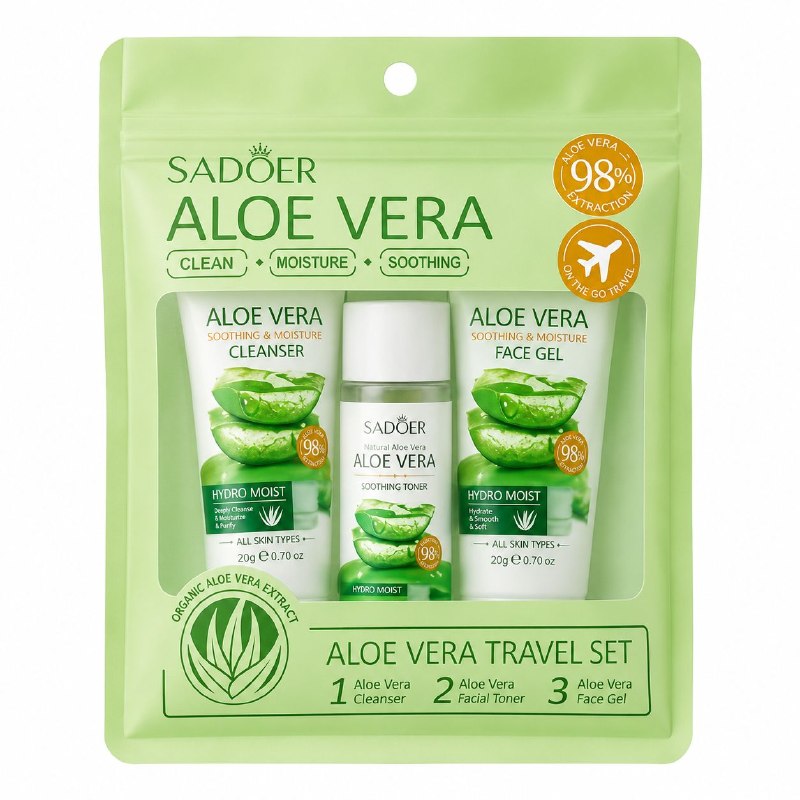 SET ESENCIAL DE LIMPIEZA, TONIFICACIÓN E HIDRATACIÓN REGENERADORA SADOER ALOE VERA FACIAL KIT 3 PIEZAS
