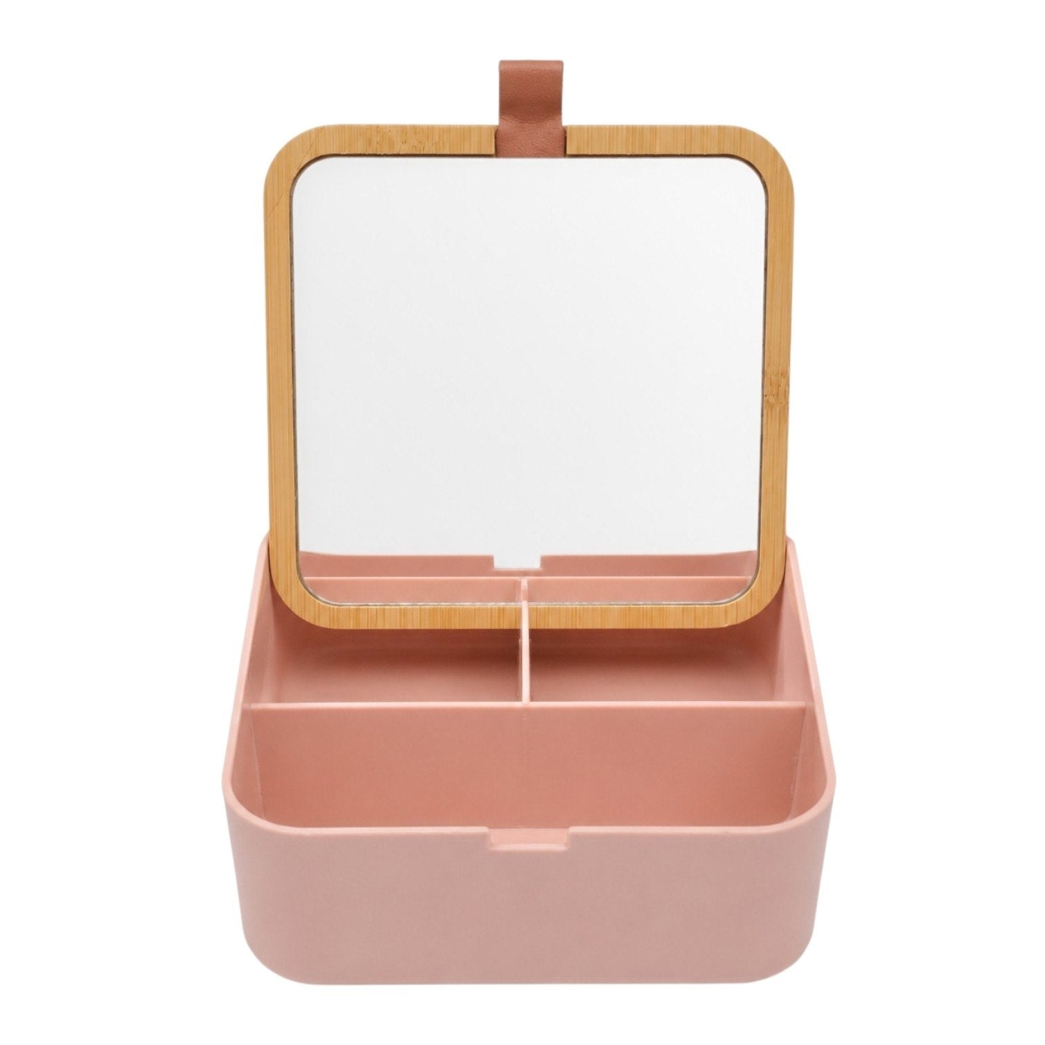 MINI ORGANIZADOR CON ESPEJO COMPACTO PARA RETOQUES RÁPIDOS DE MAQUILLAJE 15x15CM