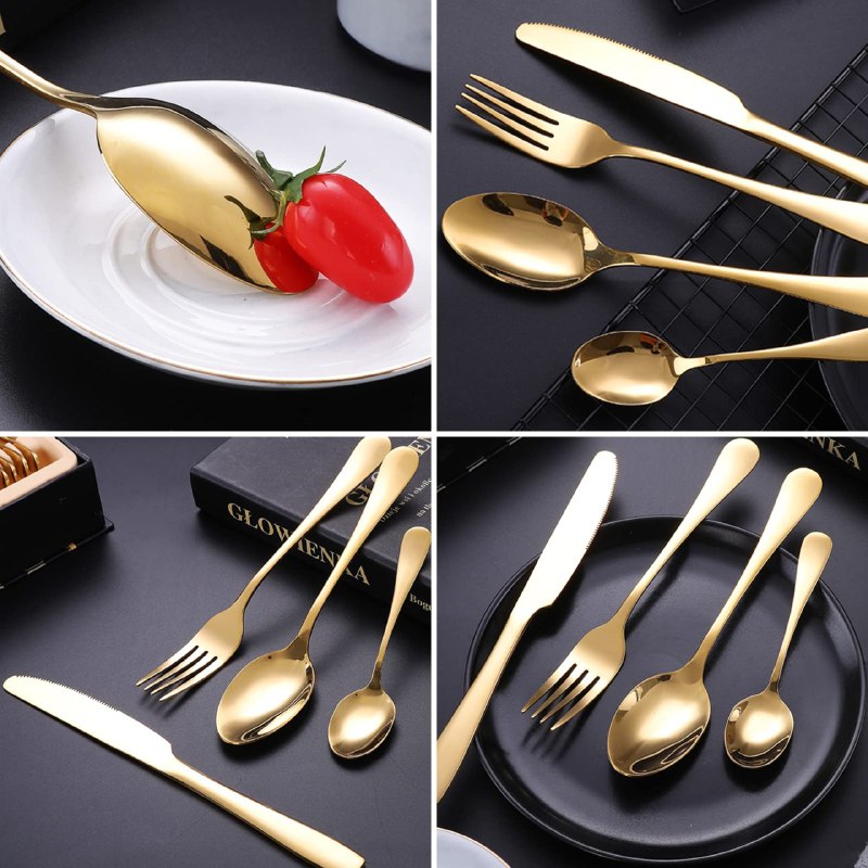 CUBIERTOS TENEDORES EN SET DE 24 PIEZAS PULIDOS DE ALTA CALIDAD DE ACERO INOXIDABLE DORADO ELEGANTE BENELI HOME