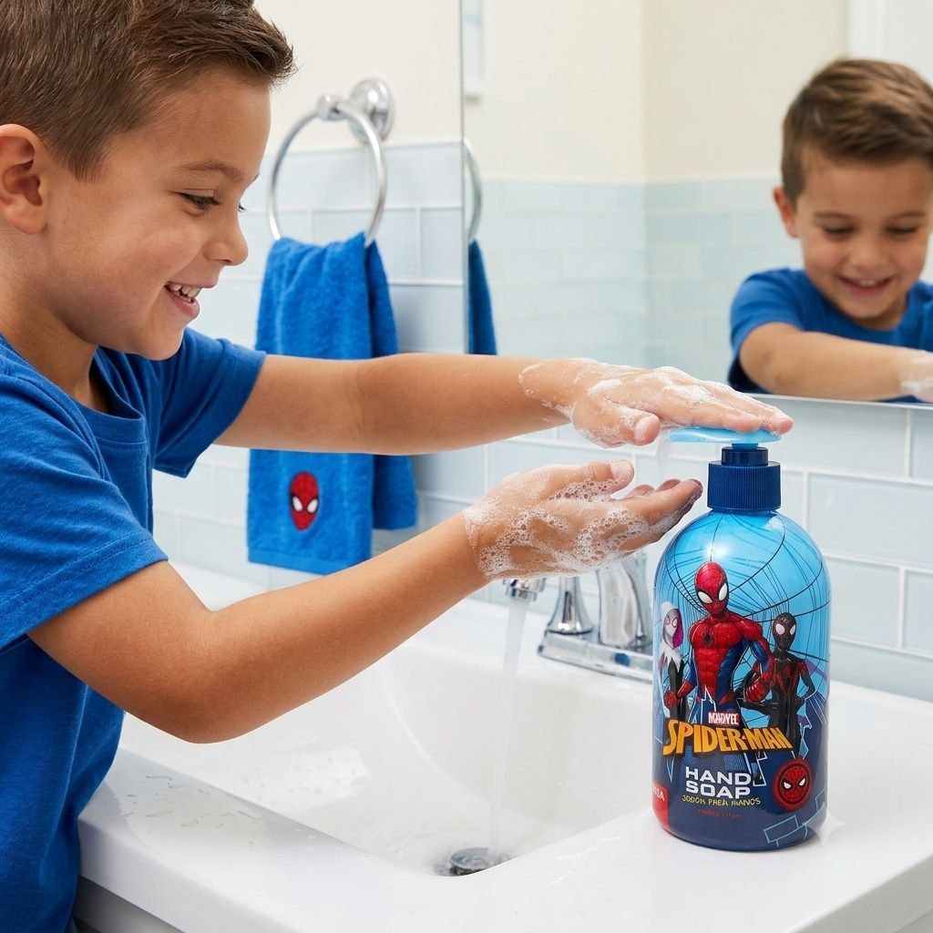 JABÓN LÍQUIDO PARA MANOS MARVEL SPIDER-MAN CON DISPENSADOR 500ML