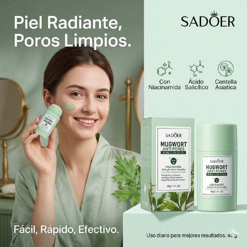 MASCARILLA FACIAL EN BARRA DE ARCILLA PARA LIMPIEZA PROFUNDA Y CONTROL DE IMPERFECCIONES ACNE SADOER 40G
